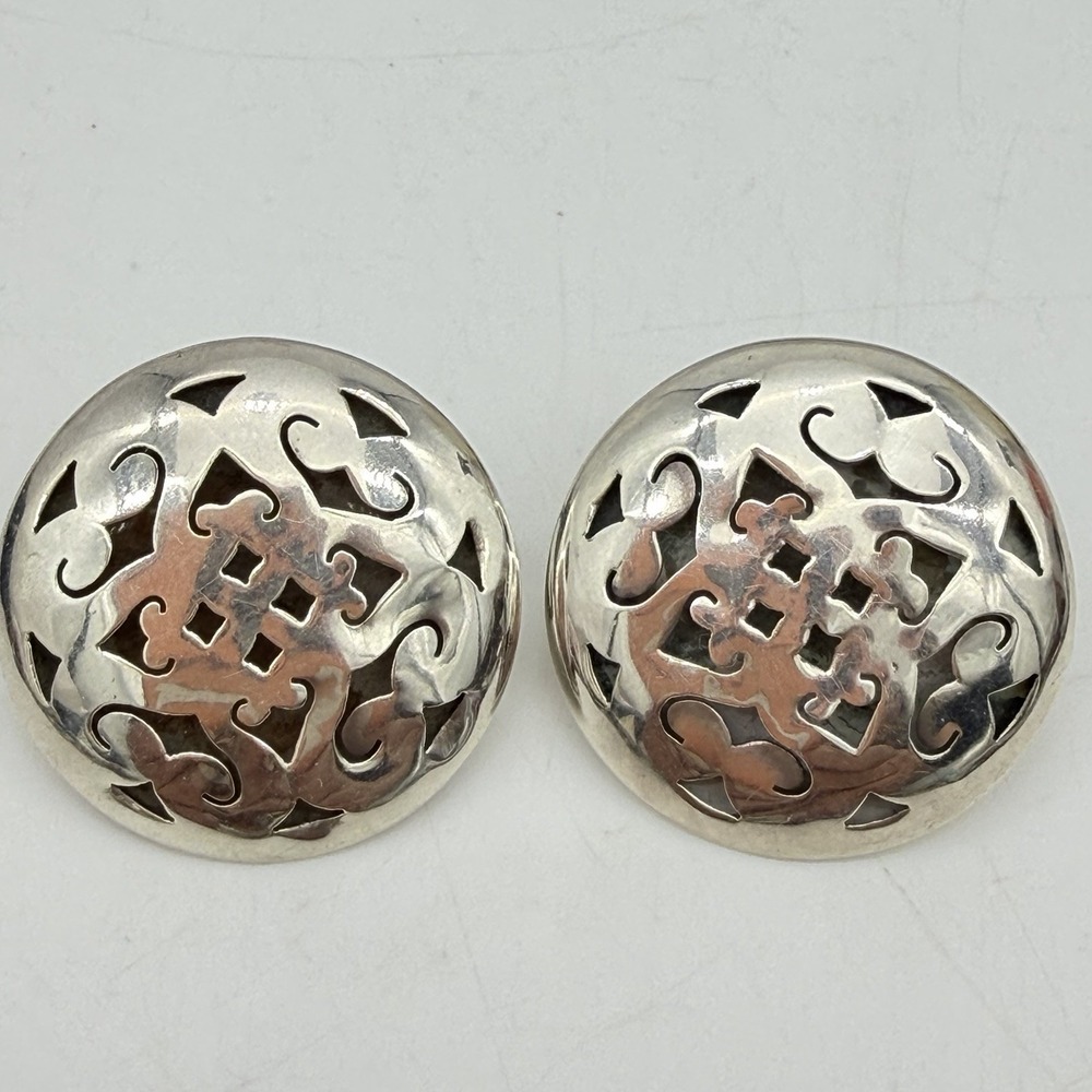 Vtg Taxco Sterling Silver Earrings Shadow Box Modernist Geometric Cutout Large